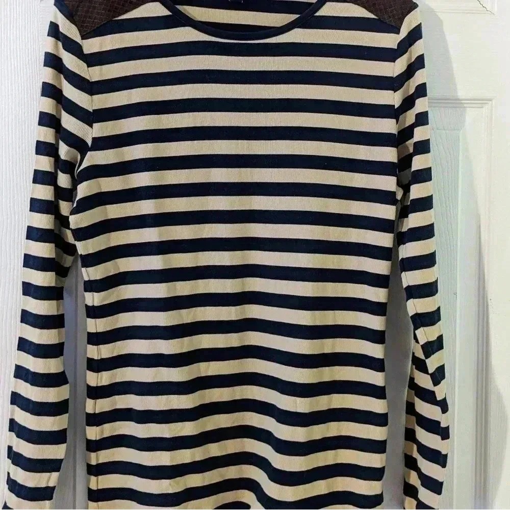 Ralph Lauren Striped Long Sleeve Top Brown Shoulder‎ Detail Casual Large